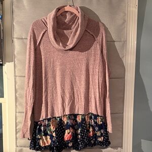 Evy’s Tree Pink Cowl Neck Top with Floral Hem